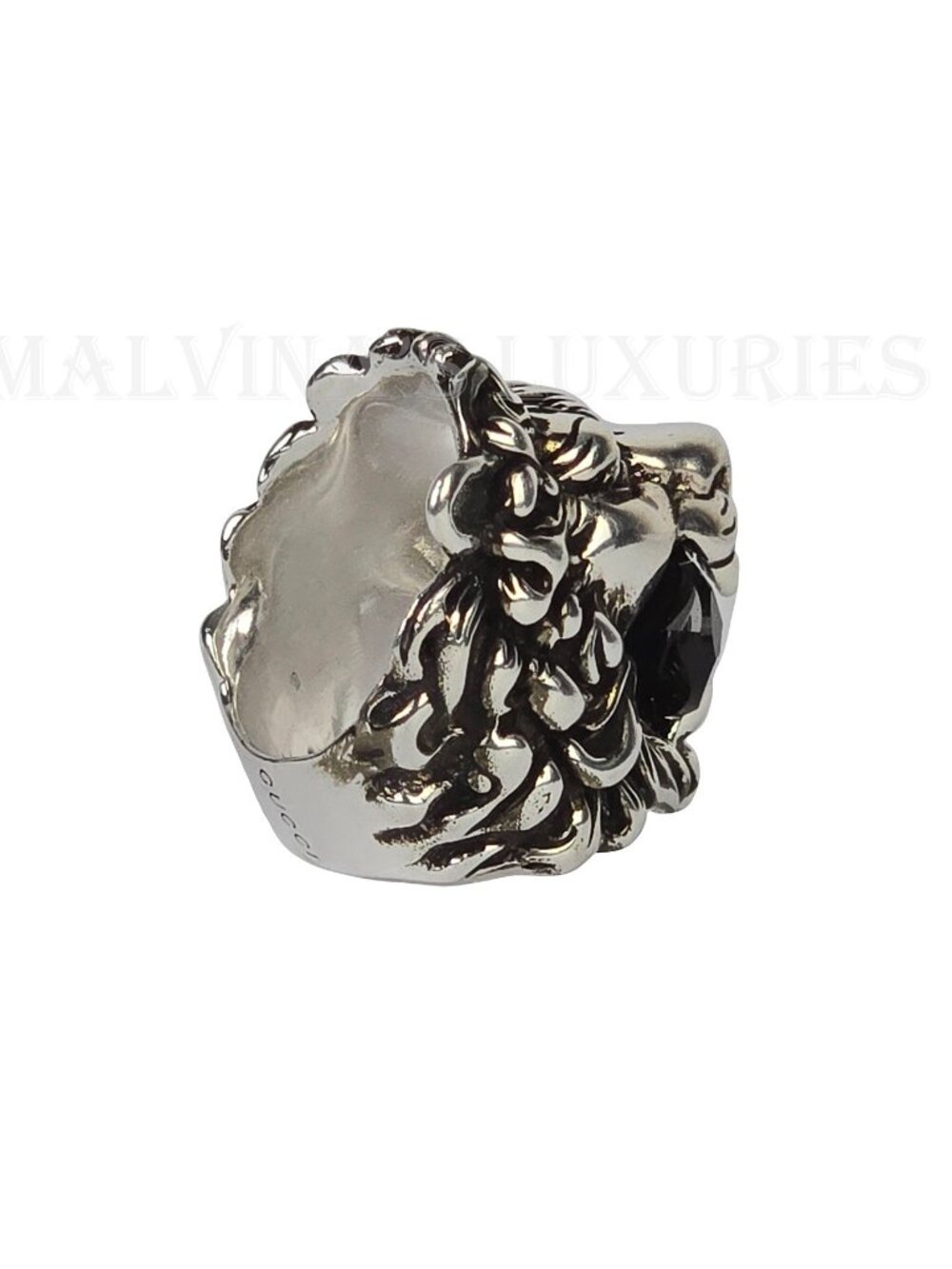 GUCCI RING LION HEAD GEM EMBELLISHED AGED METAL BAND UNISEX sz 8 US 4 1/2 - Picture 14 of 16